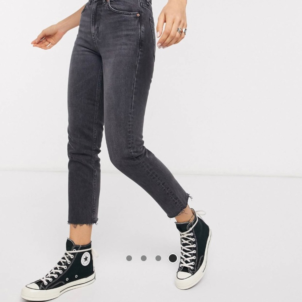 Topshop Petite Washed Black Straight Jeans W25L28